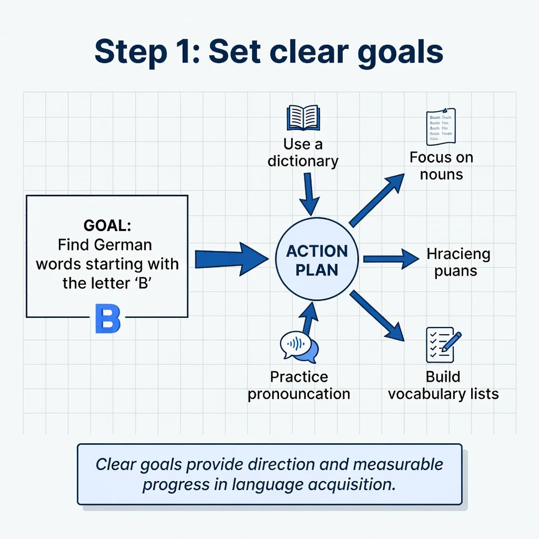Step 3: Illustration for step: Set clear goals related to How to Find German Words Starting With a Specific