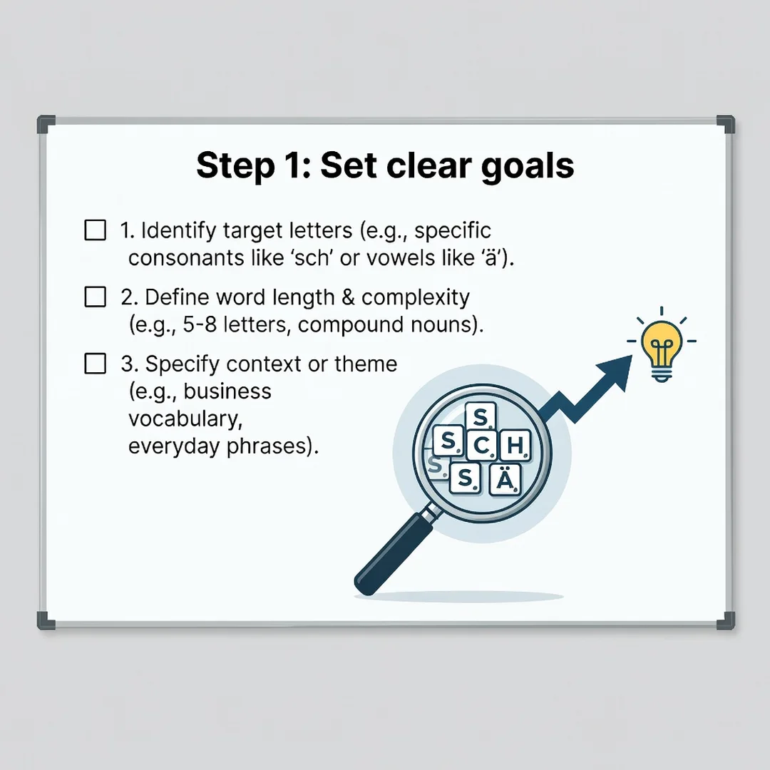 Step 3: Illustration for step: Set clear goals related to How to Find German Words Using Specific Letters, p