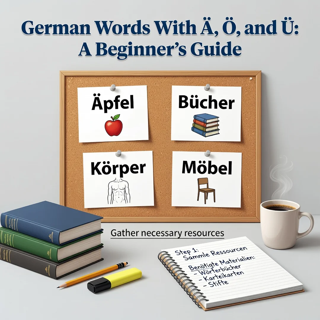 Step 4: Illustration for step: Gather necessary resources related to German Words With Ä, Ö, and Ü: A Beginn