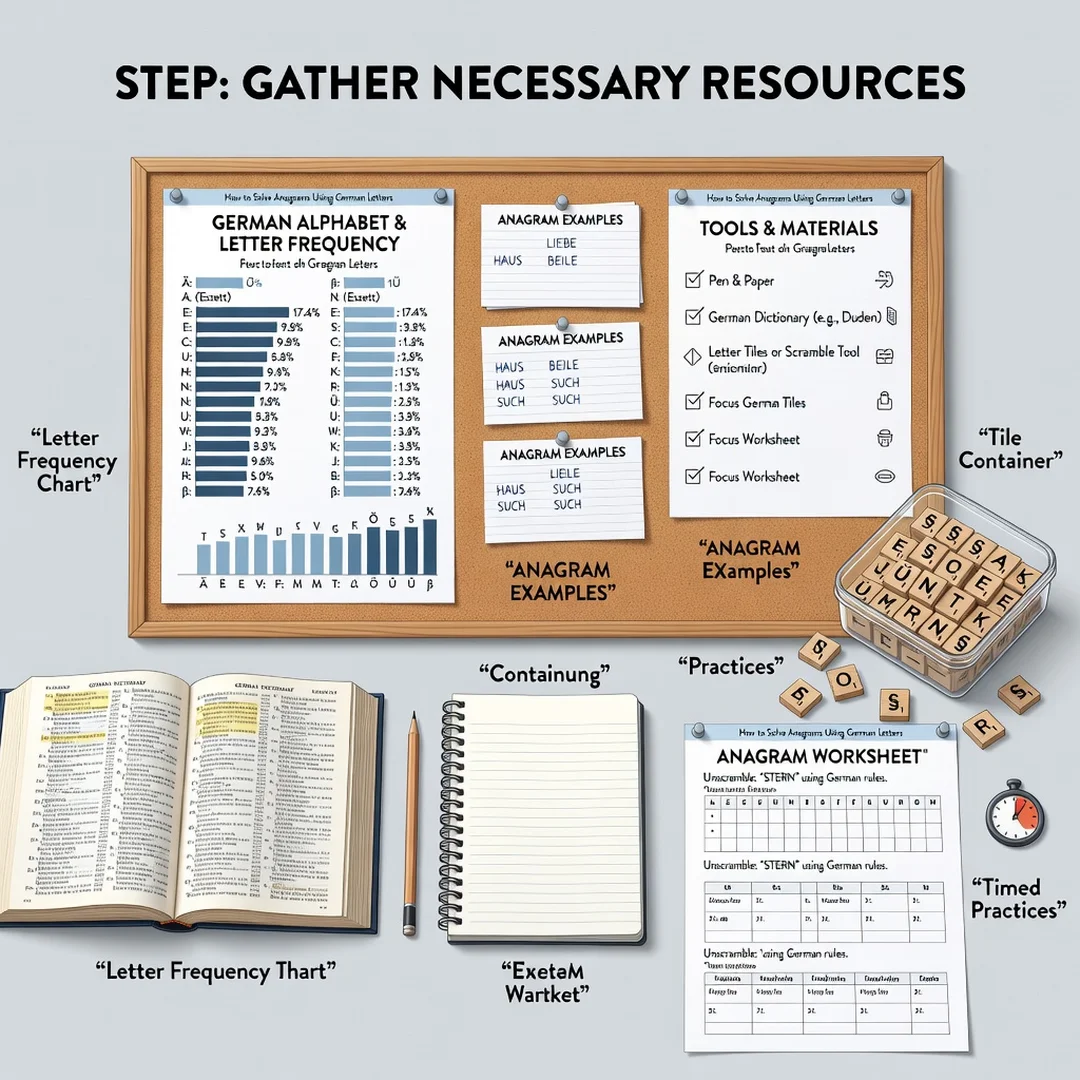 Step 4: Illustration for step: Gather necessary resources related to How to Solve Anagrams Using German Lett