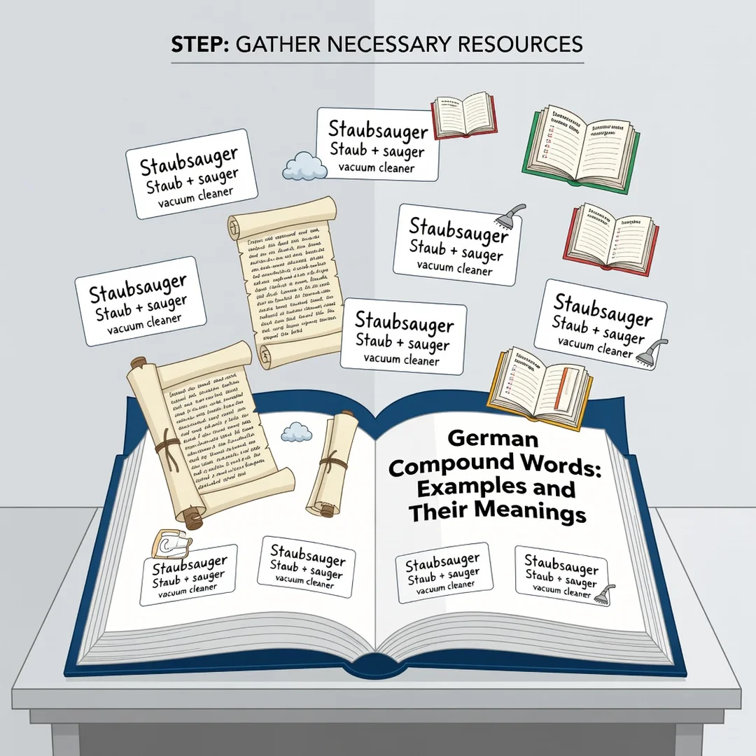 Step 4: Illustration for step: Gather necessary resources related to German Compound Words: Examples and The