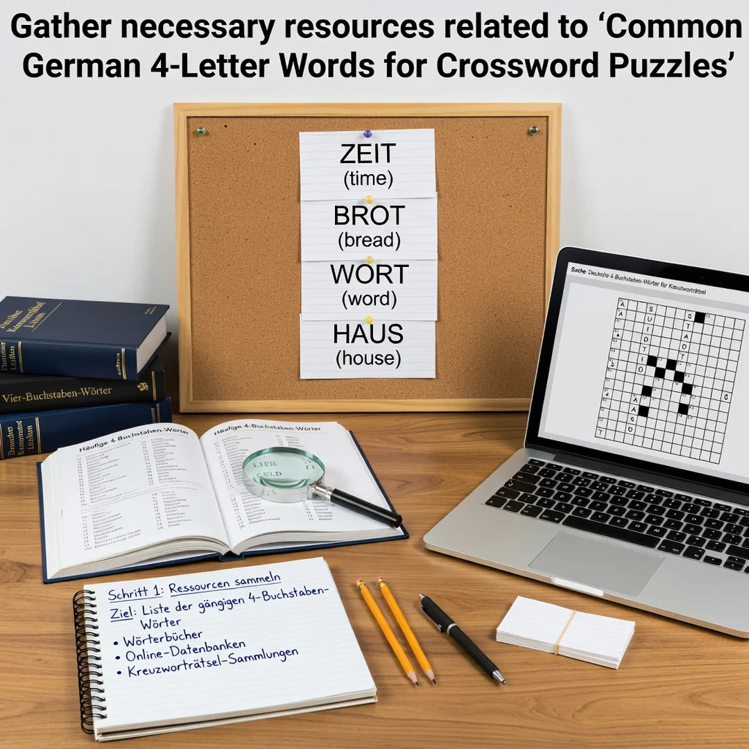 Step 4: Illustration for step: Gather necessary resources related to Common German 4-Letter Words for Crossw