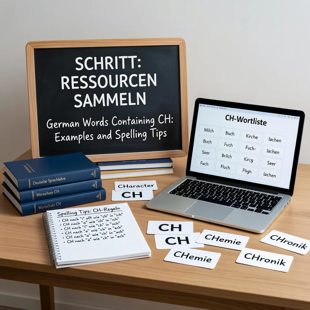 Step 4: Illustration for step: Gather necessary resources related to German Words Containing CH: Examples an