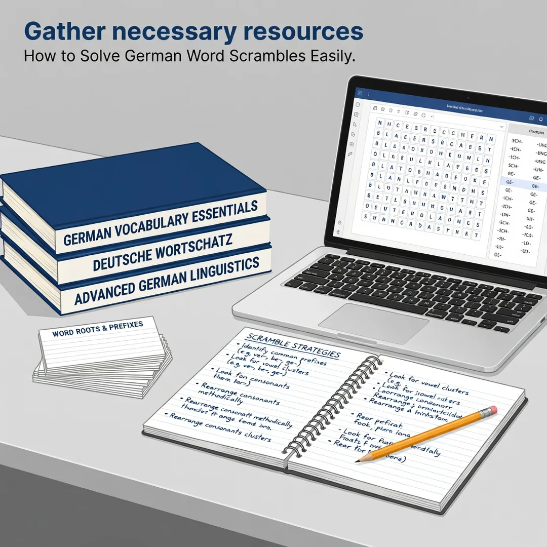 Step 4: Illustration for step: Gather necessary resources related to How to Solve German Word Scrambles Easi