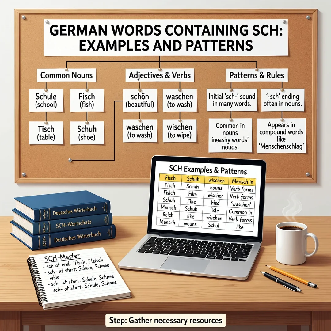 Step 4: Illustration for step: Gather necessary resources related to German Words Containing SCH: Examples a