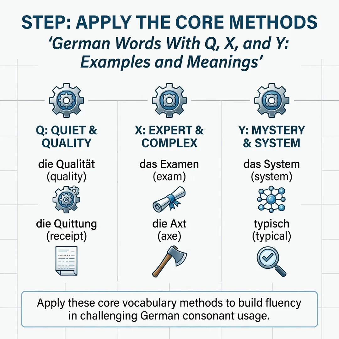 Step 5: Illustration for step: Apply the core methods related to German Words With Q, X, and Y: Examples and