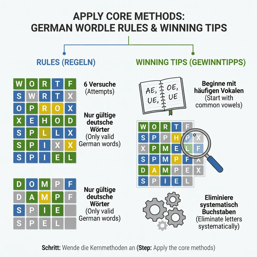 Step 5: Illustration for step: Apply the core methods related to How to Play German Wordle: Rules and Winnin