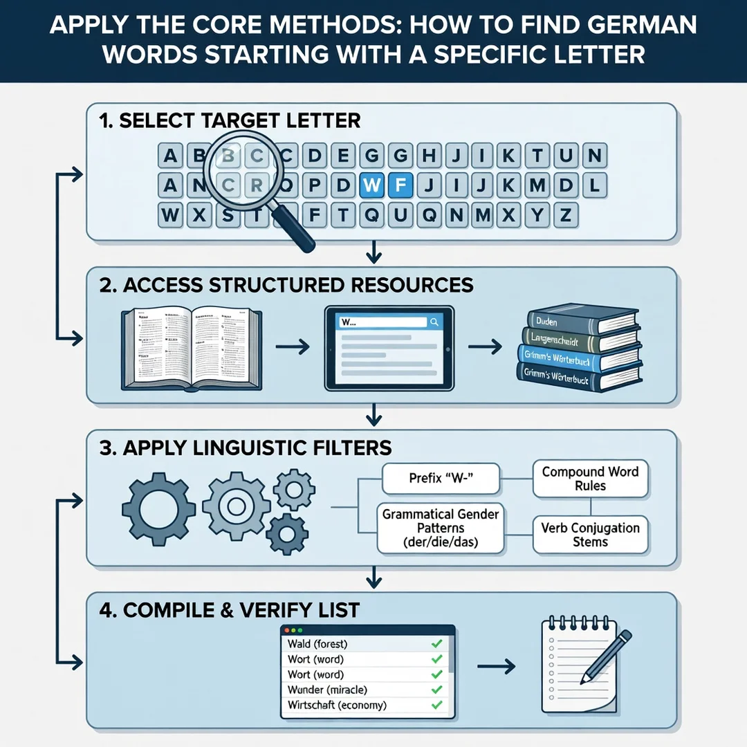 Step 5: Illustration for step: Apply the core methods related to How to Find German Words Starting With a Sp