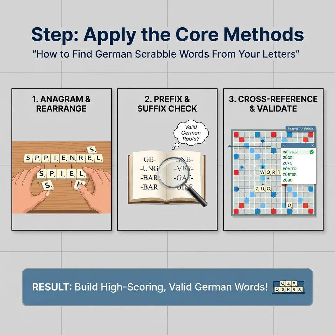 Step 5: Illustration for step: Apply the core methods related to How to Find German Scrabble Words From Your