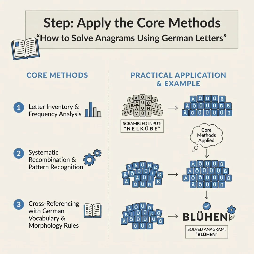 Step 5: Illustration for step: Apply the core methods related to How to Solve Anagrams Using German Letters,
