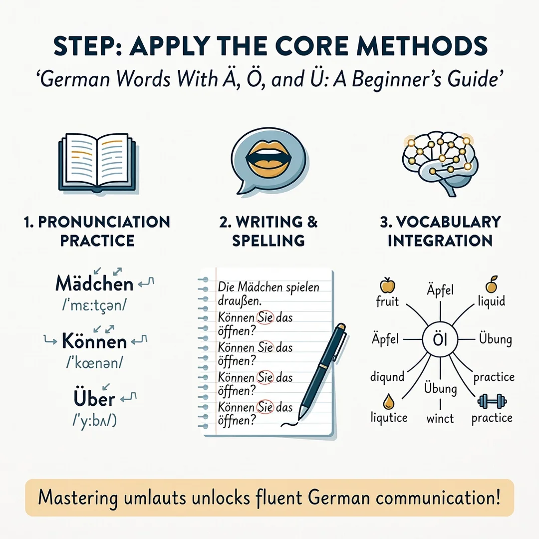 Step 5: Illustration for step: Apply the core methods related to German Words With Ä, Ö, and Ü: A Beginner’s