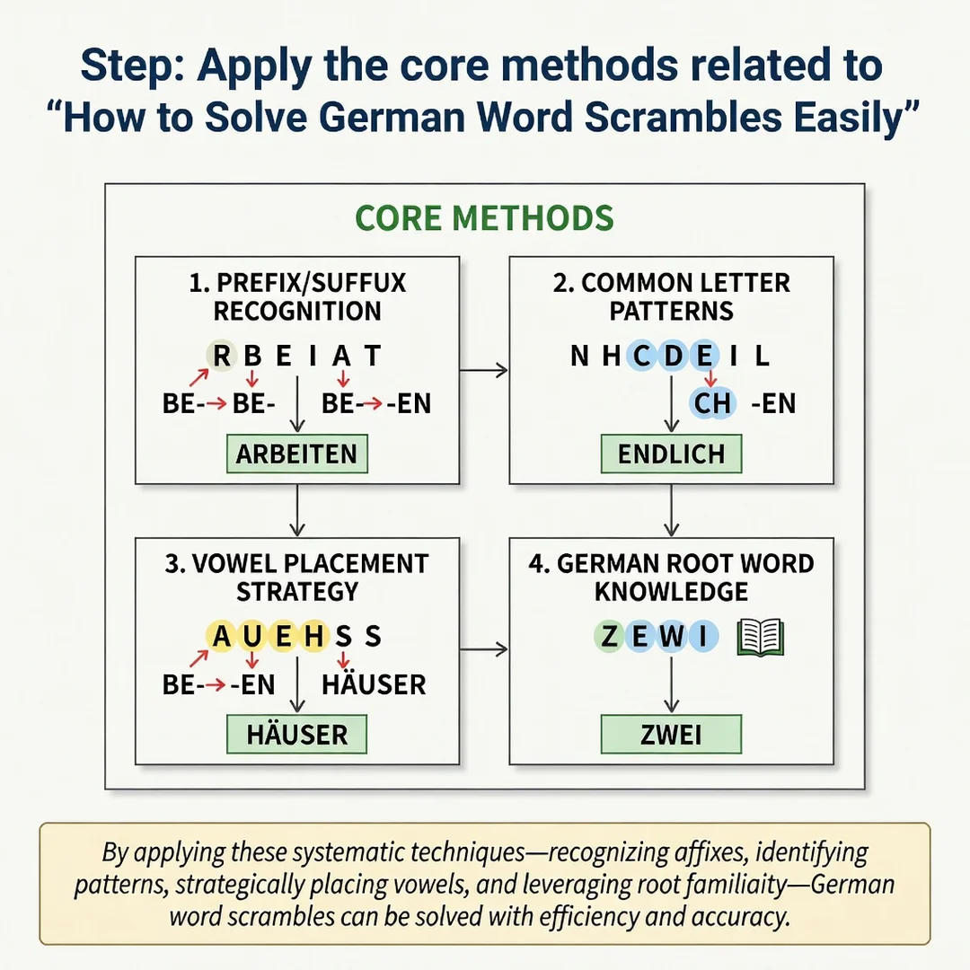 Step 5: Illustration for step: Apply the core methods related to How to Solve German Word Scrambles Easily,