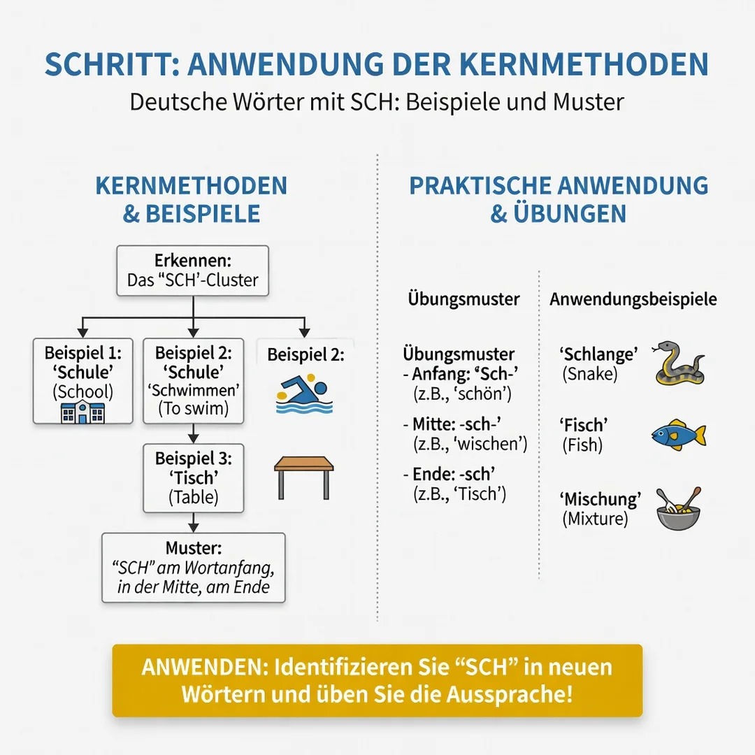 Step 5: Illustration for step: Apply the core methods related to German Words Containing SCH: Examples and P