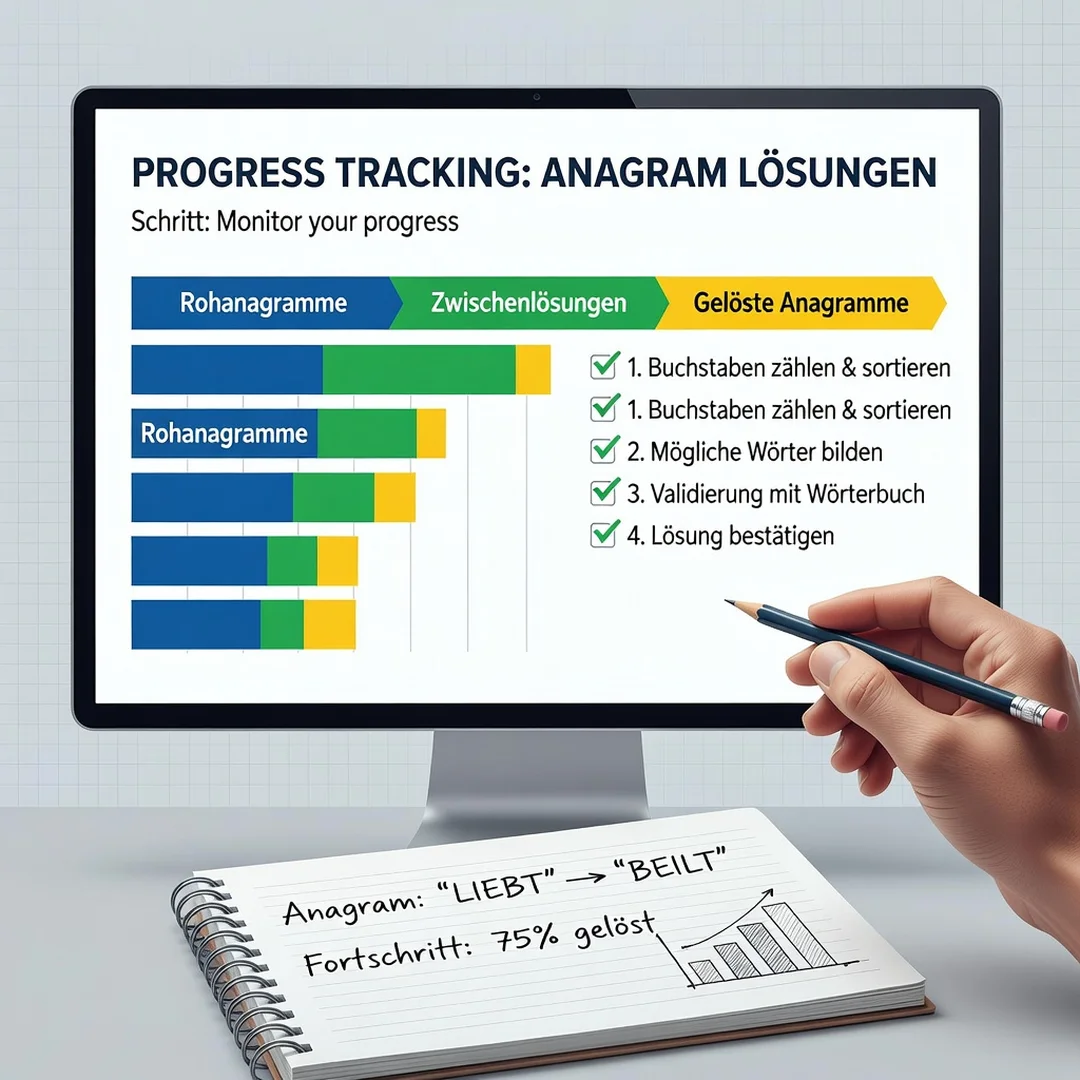 Step 6: Illustration for step: Monitor your progress related to How to Solve Anagrams Using German Letters,