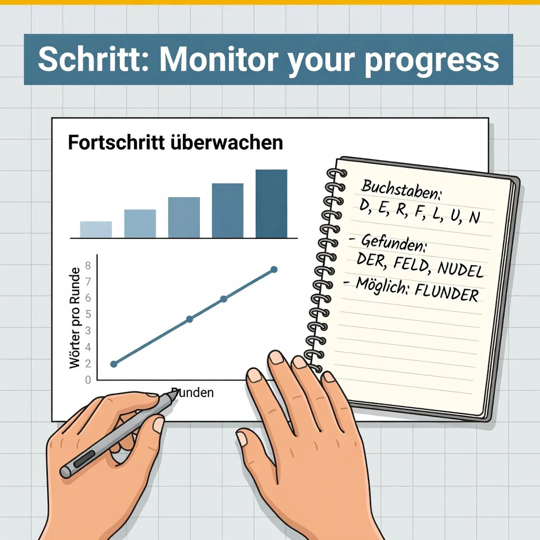 Step 6: Illustration for step: Monitor your progress related to How to Find German Scrabble Words From Your