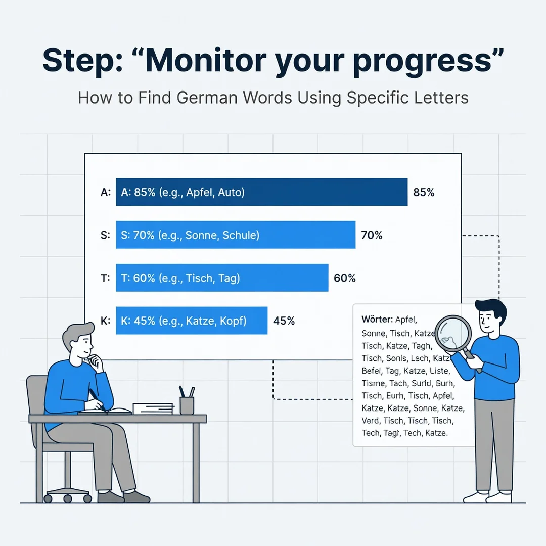 Step 6: Illustration for step: Monitor your progress related to How to Find German Words Using Specific Lett