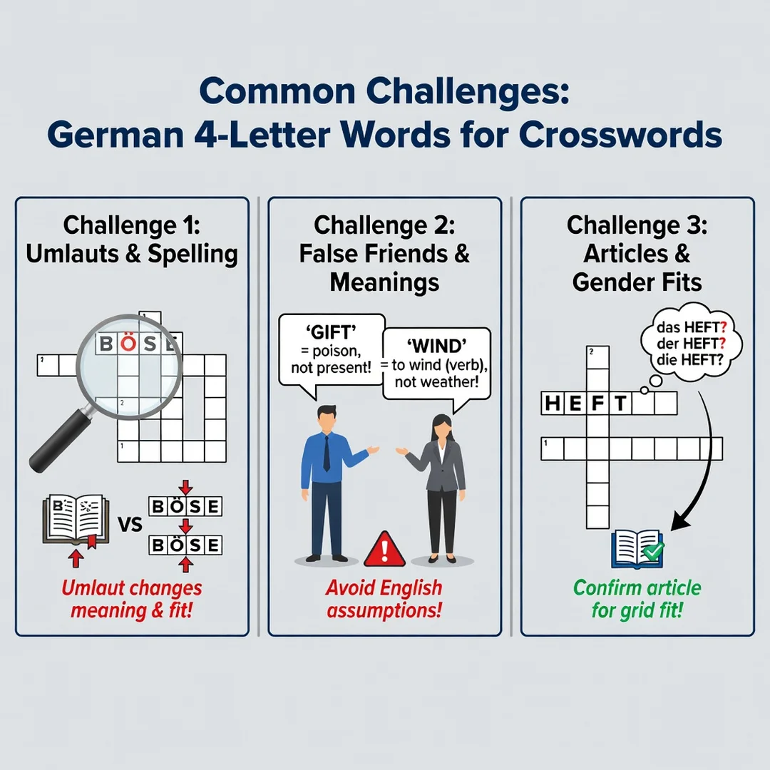Step 7: Illustration for step: Address common challenges related to Common German 4-Letter Words for Crosswo