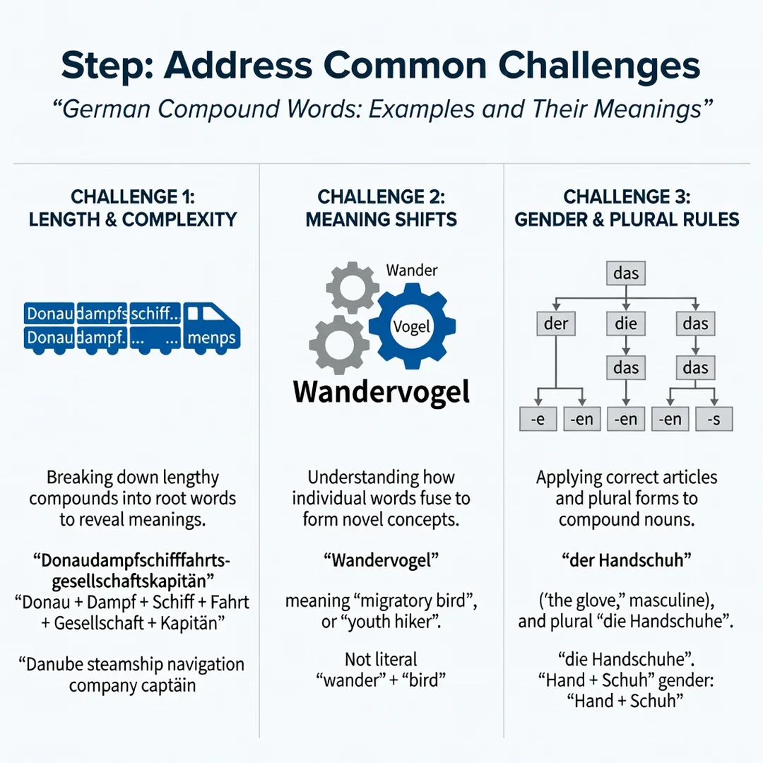 Step 7: Illustration for step: Address common challenges related to German Compound Words: Examples and Thei