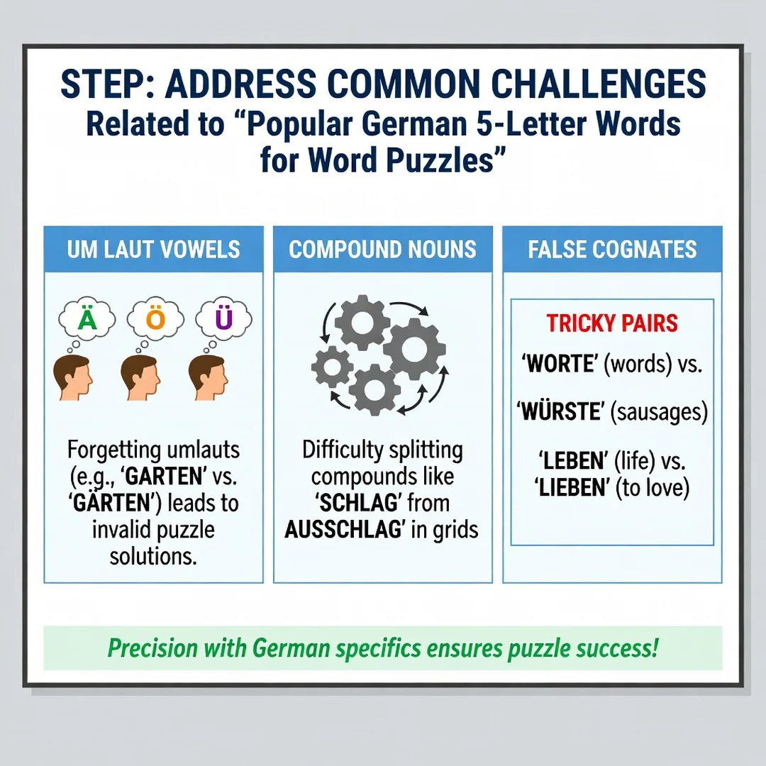 Step 7: Illustration for step: Address common challenges related to Popular German 5-Letter Words for Word P