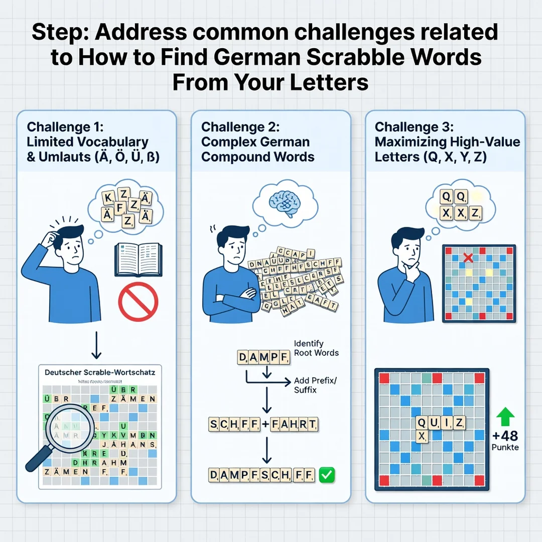 Step 7: Illustration for step: Address common challenges related to How to Find German Scrabble Words From Y