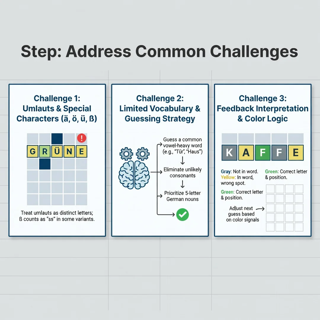 Step 7: Illustration for step: Address common challenges related to How to Play German Wordle: Rules and Win