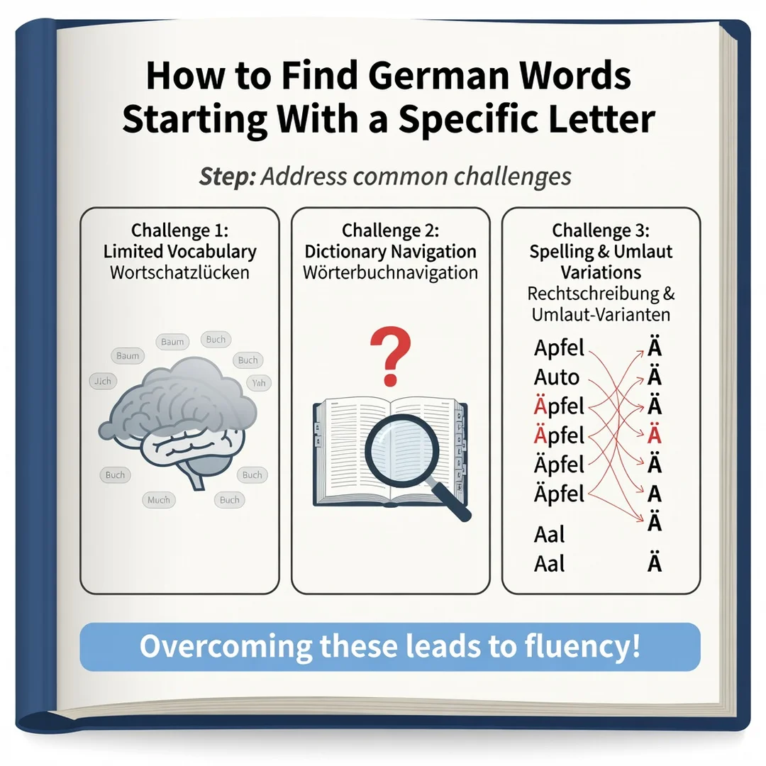 Step 7: Illustration for step: Address common challenges related to How to Find German Words Starting With a