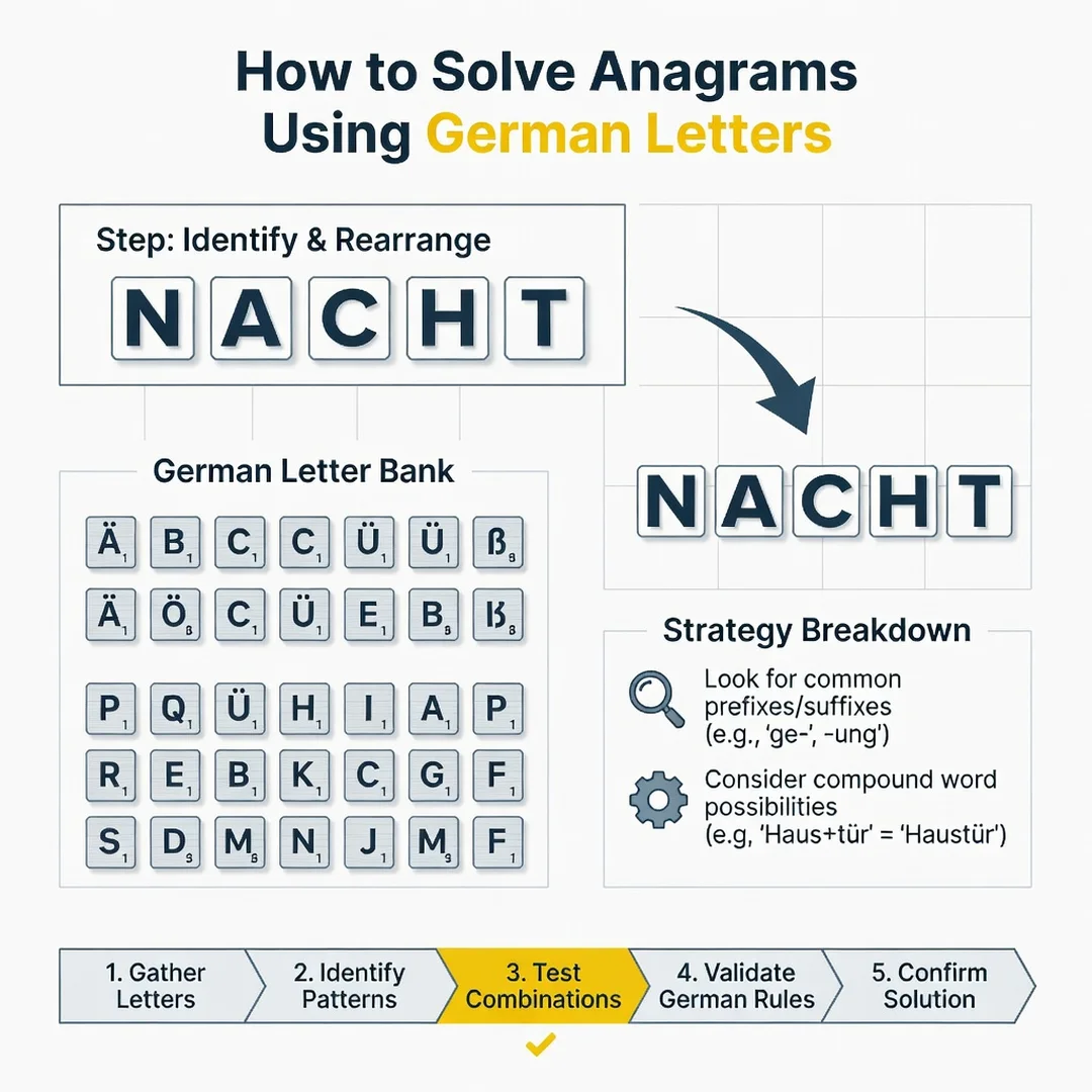 Step 7: Illustration for step: Address common challenges related to How to Solve Anagrams Using German Lette