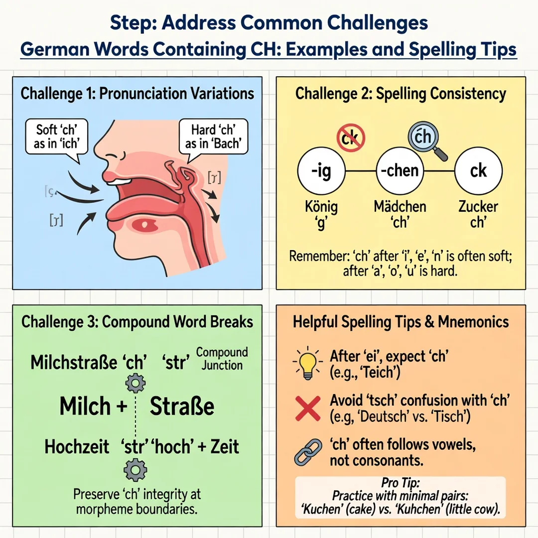 Step 7: Illustration for step: Address common challenges related to German Words Containing CH: Examples and