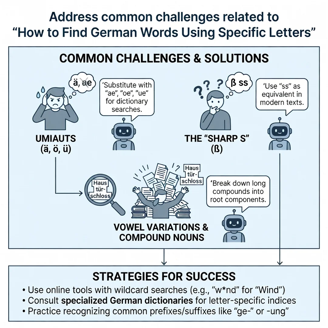 Step 7: Illustration for step: Address common challenges related to How to Find German Words Using Specific