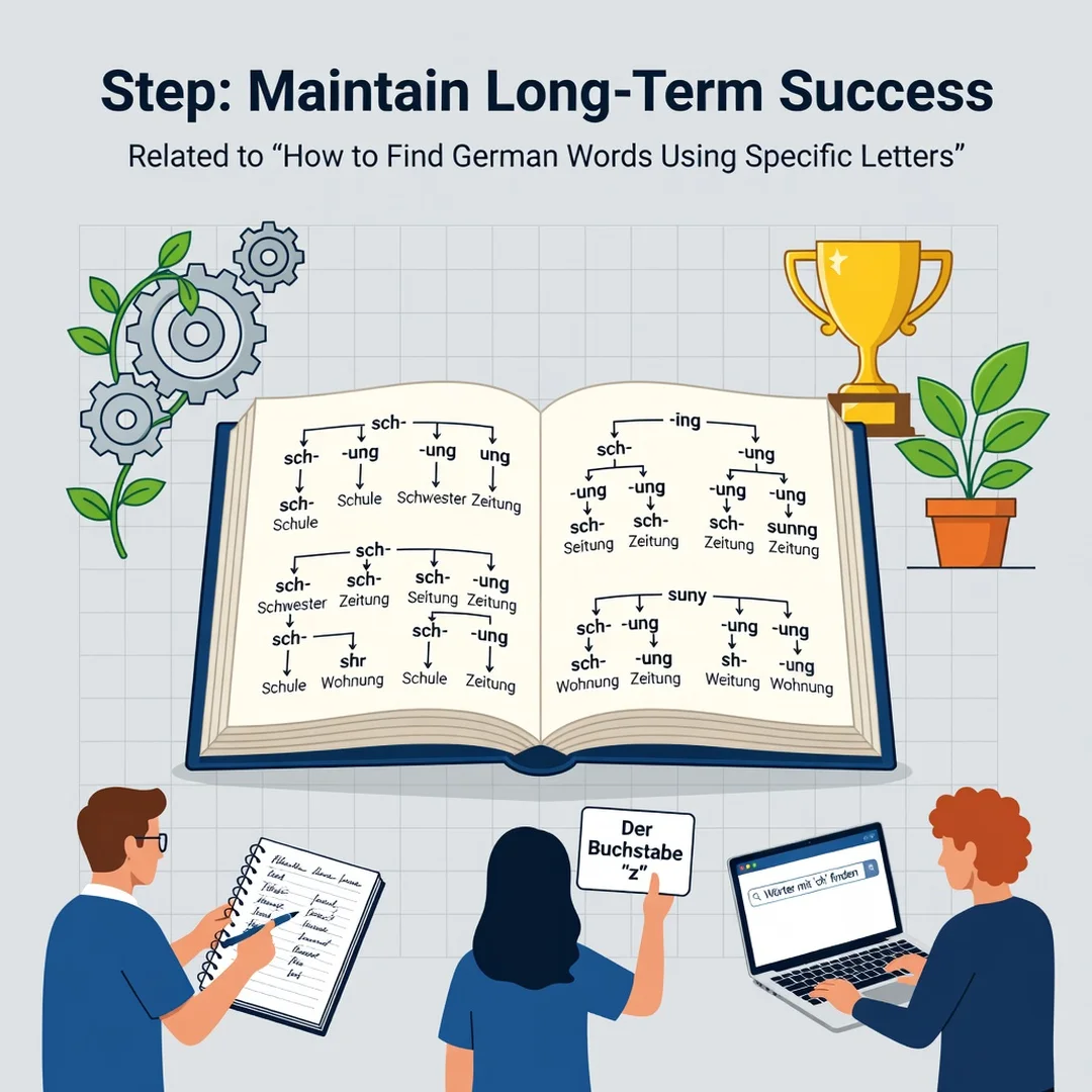 Step 8: Illustration for step: Maintain long-term success related to How to Find German Words Using Specific