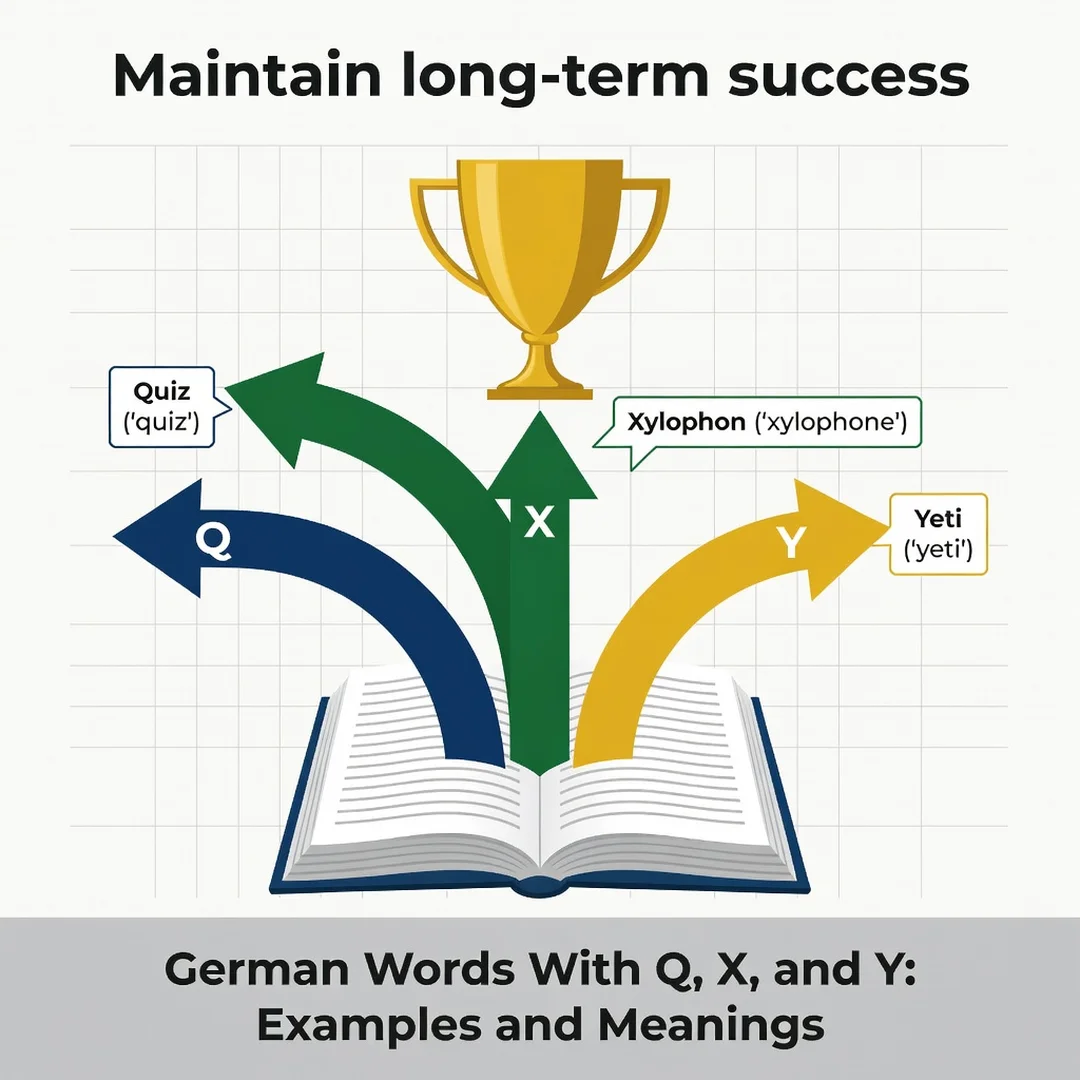 Step 8: Illustration for step: Maintain long-term success related to German Words With Q, X, and Y: Examples