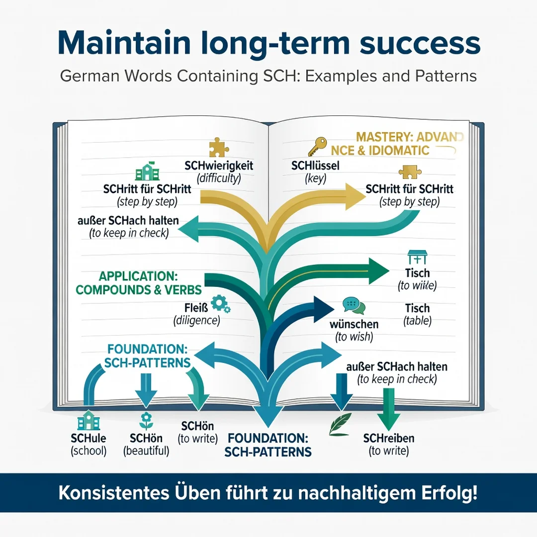 Step 8: Illustration for step: Maintain long-term success related to German Words Containing SCH: Examples a