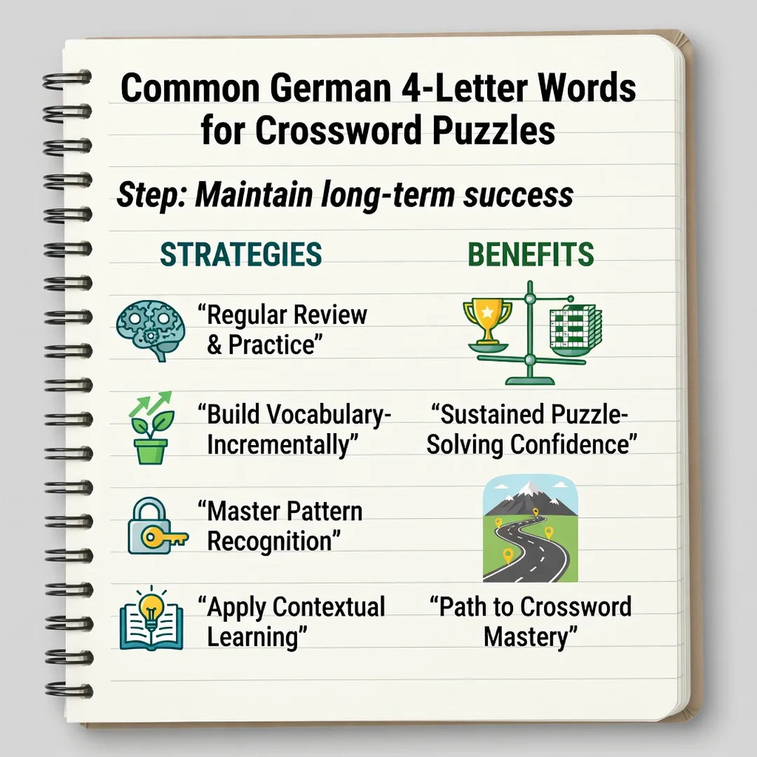 Step 8: Illustration for step: Maintain long-term success related to Common German 4-Letter Words for Crossw